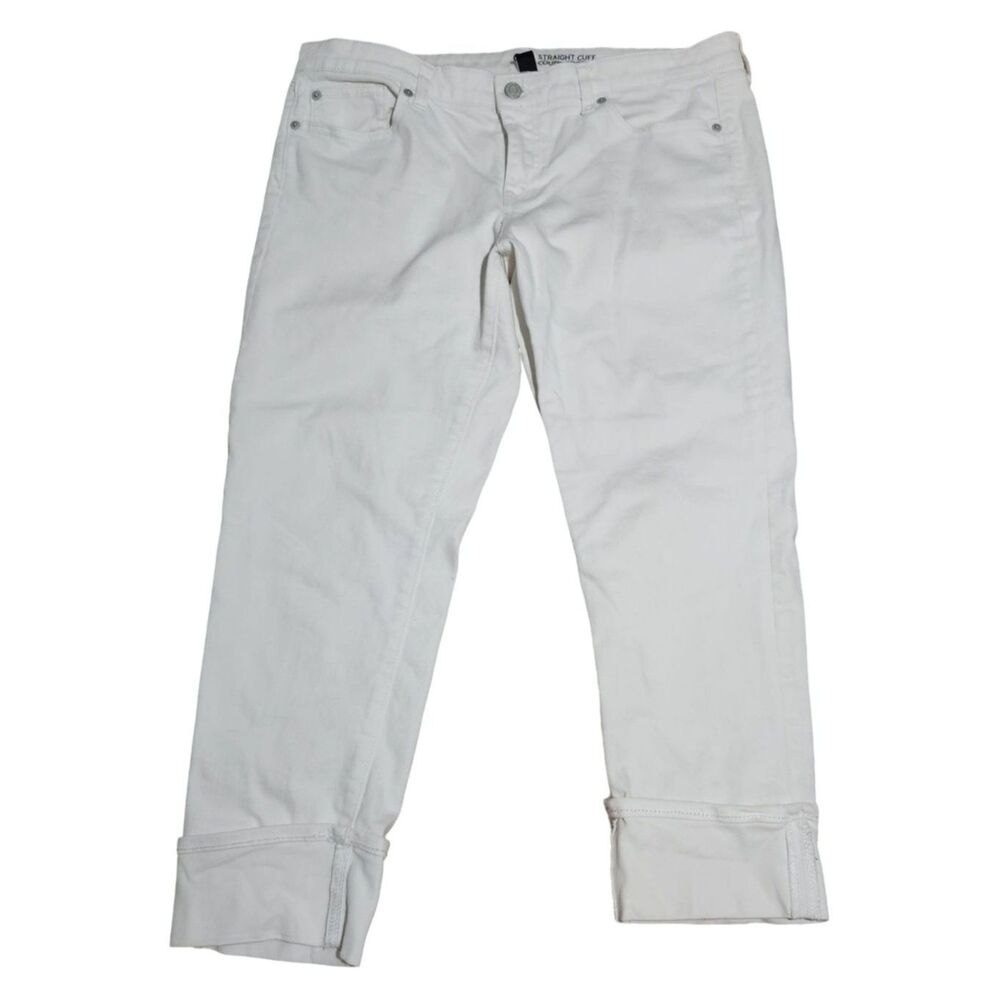 GAP Denim Optic White Straight Cuff Cropped Jeans Size 12R Stretch Raw Hem Crop